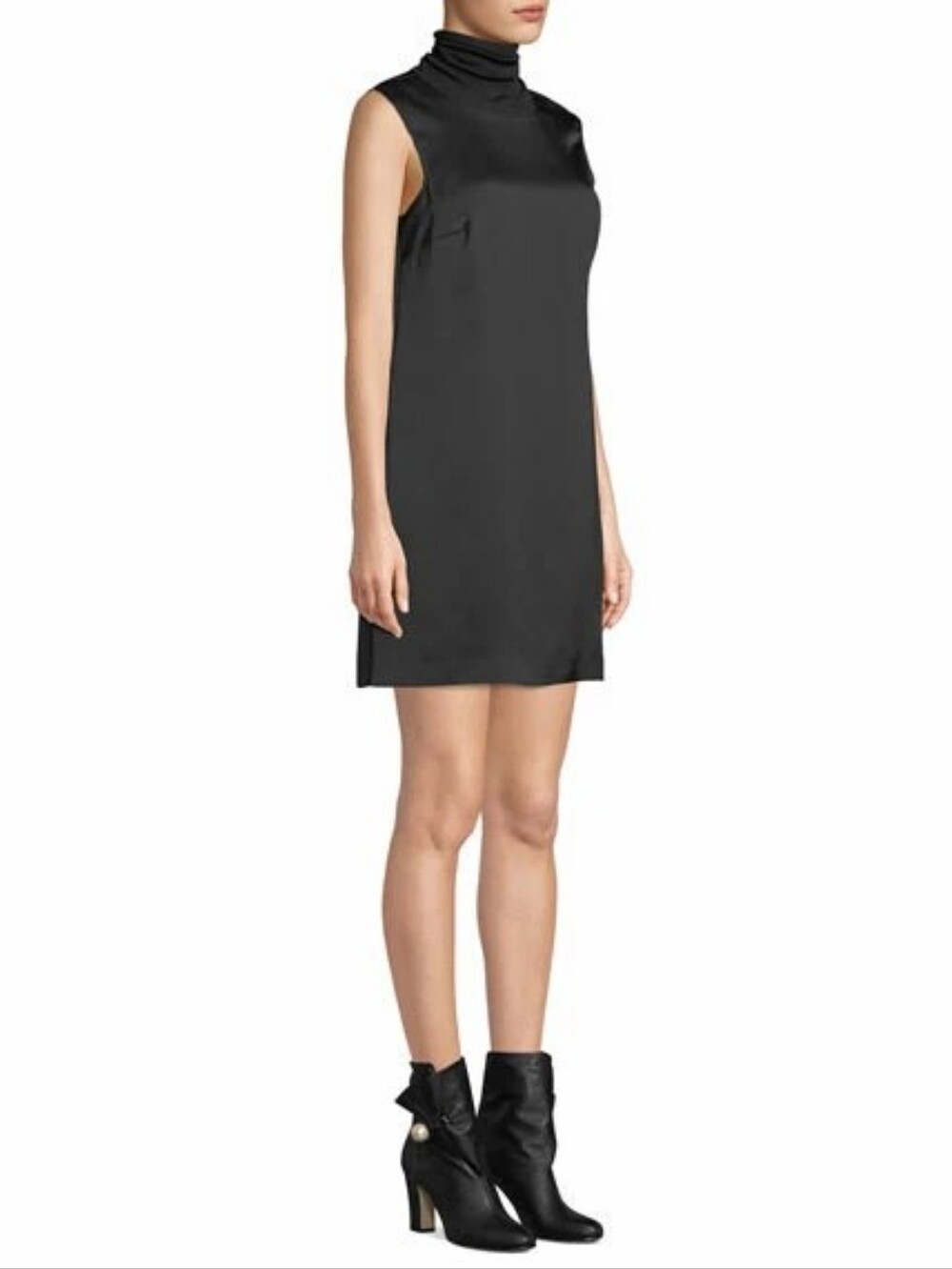 Like New Club Monaco Size 00 Sleeveless Turtleneck Straight Satin Dress In Black